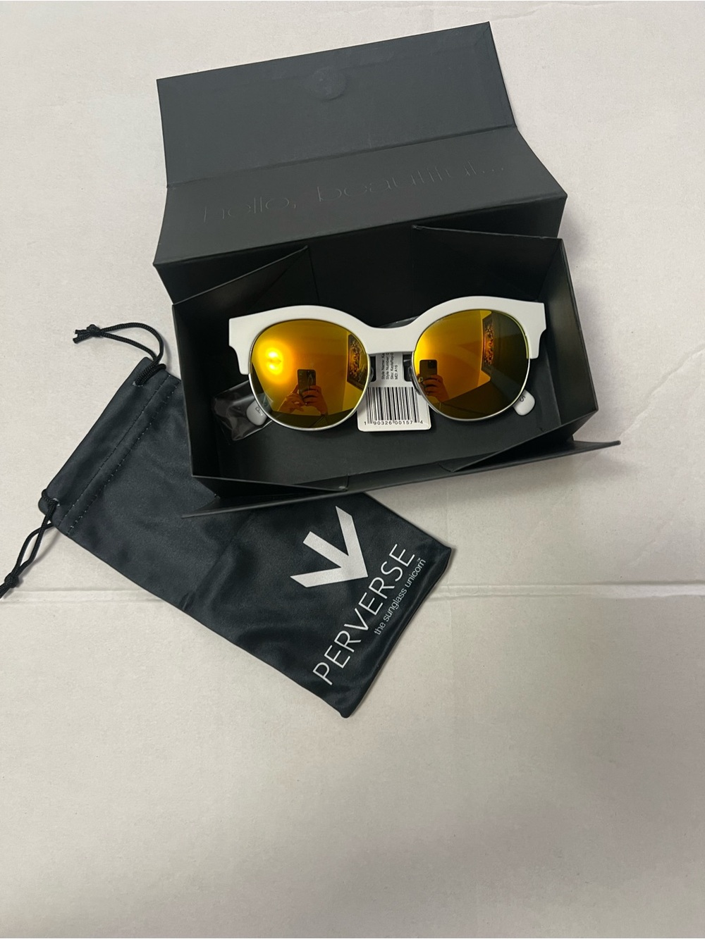 Perverse KñWhite Frame Sunglasses with Gold Mirrored Lenses